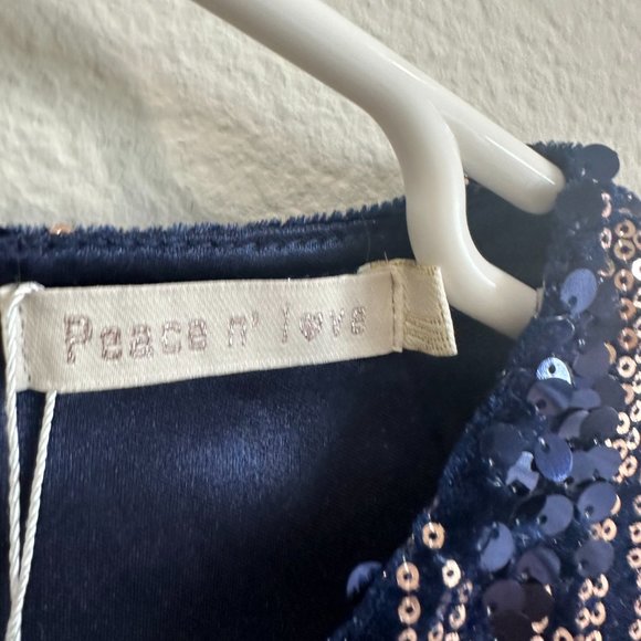 Navy Blue & Gold Velvet Sequin Open Back Long Sleeve Romper - Picture 5 of 9